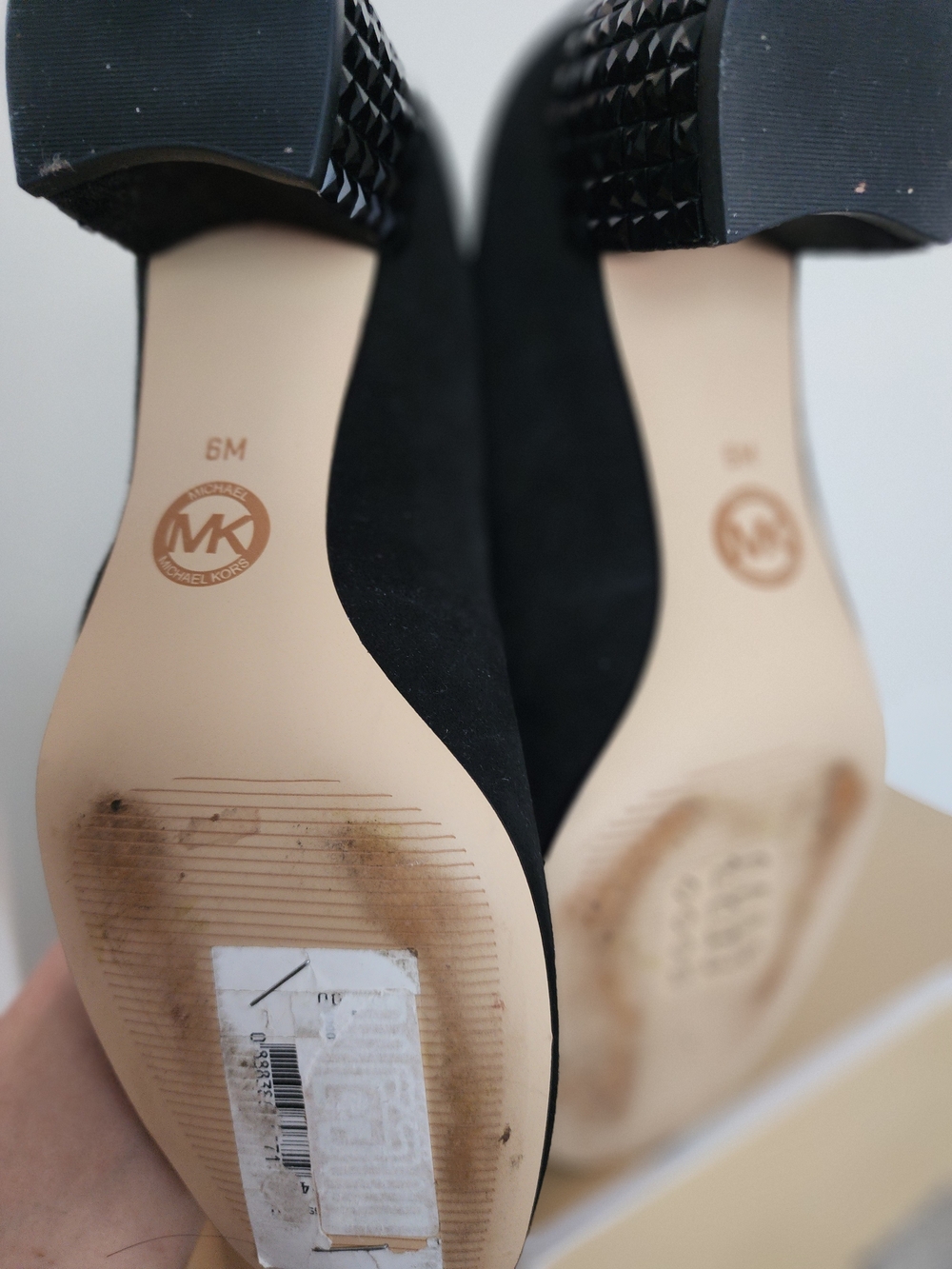 Michael Kors Black Suede Studded Block Heel Arabella Kitten Pumps Sz 6M - Picture 4 of 4